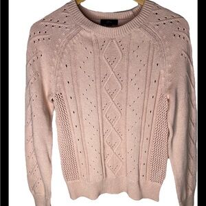 J.Crew Cotton Cable Knit Pointelle Long Sleeve Crew Neck Sweater XS light pink